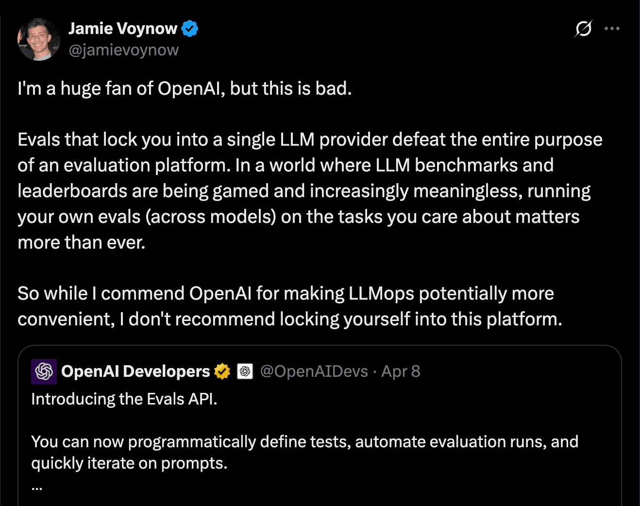 Spicy Take on OpenAI Evals